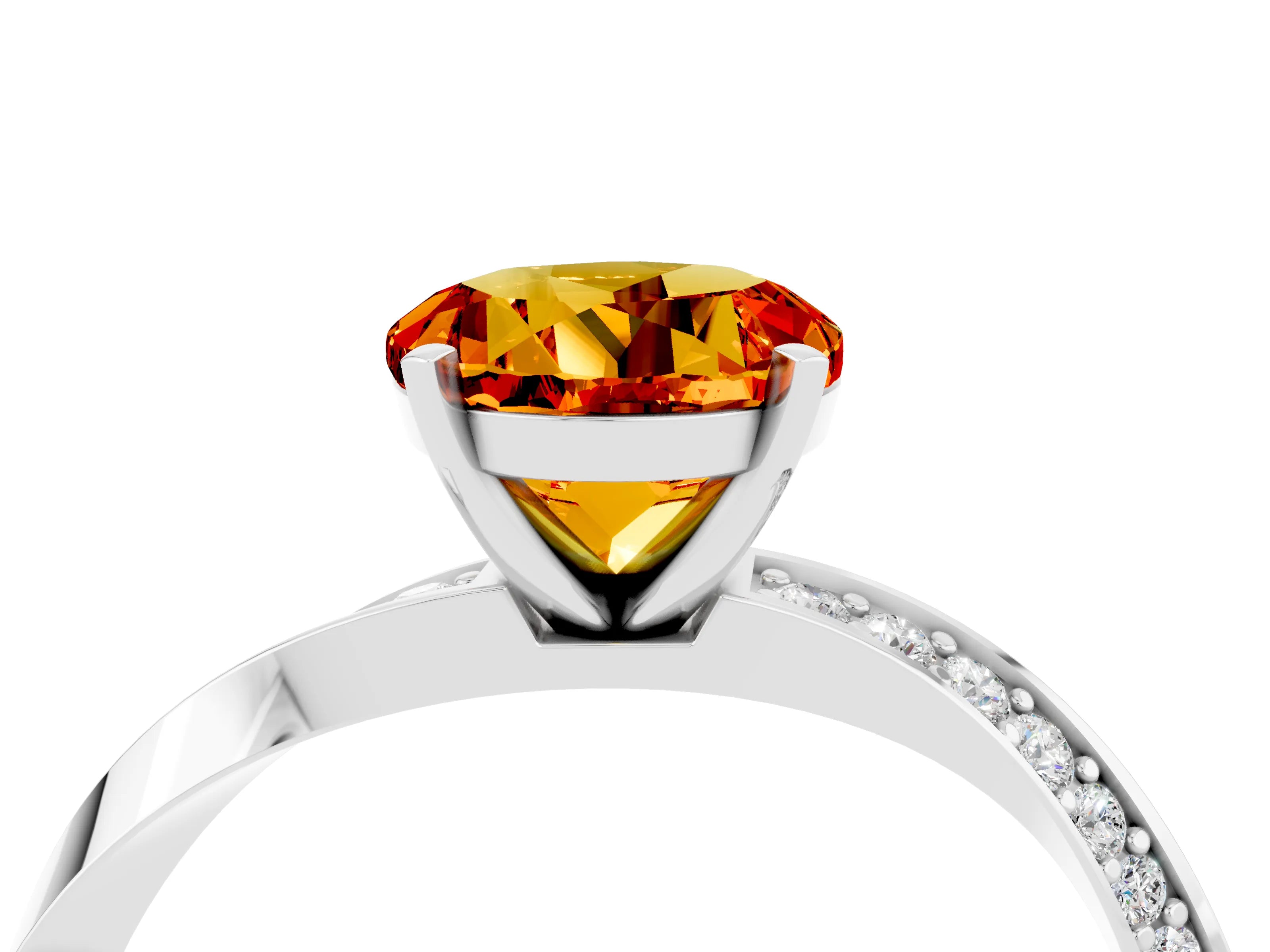 White gold Round Cut Citrine Engagement Ring with Side Stone Accents and Four-Prong Setting_31