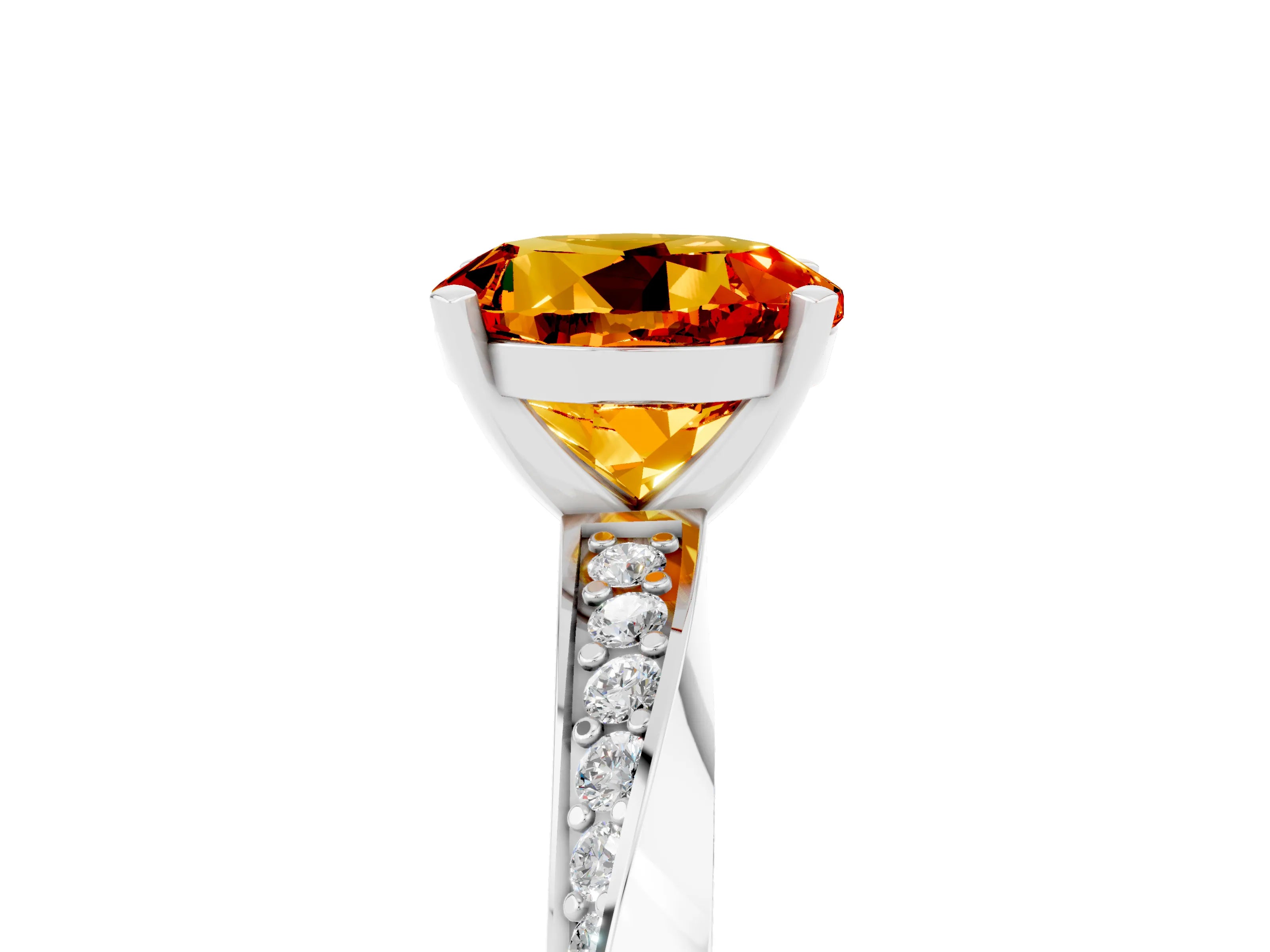 White gold Round Cut Citrine Engagement Ring with Side Stone Accents and Four-Prong Setting_32