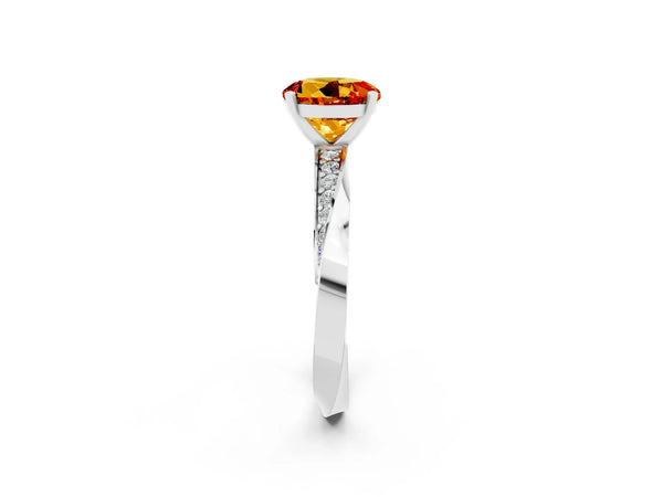 White gold Round Cut Citrine Engagement Ring with Side Stone Accents and Four-Prong Setting