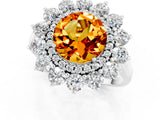 White gold Round Cut Citrine Floral Double Halo Engagement Ring with Prong Setting_25
