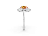White gold Round Cut Citrine Floral Double Halo Engagement Ring with Prong Setting_26