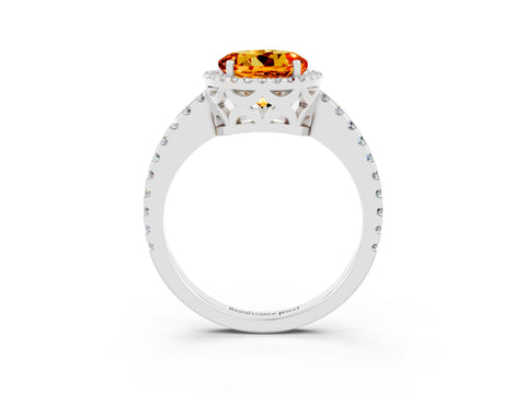 White gold Round Cut Citrine Halo Engagement Ring with Pavé Band and Prong Setting_15