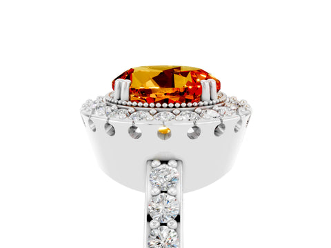 White gold Round Cut Citrine Halo Ring with Pavé Band and Prong Setting_5
