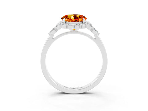 White gold Round Cut Citrine Halo Ring with Pear Side Stones and Prong Setting_27