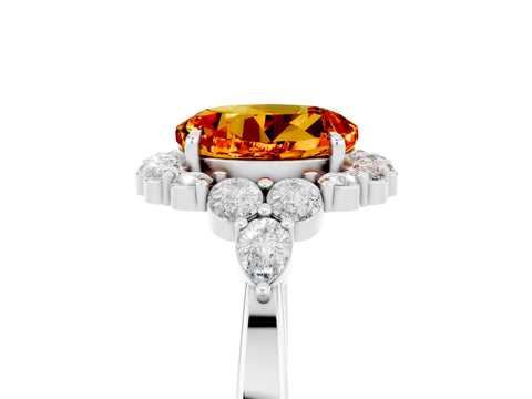 White gold Round Cut Citrine Halo Ring with Pear Side Stones and Prong Setting_29