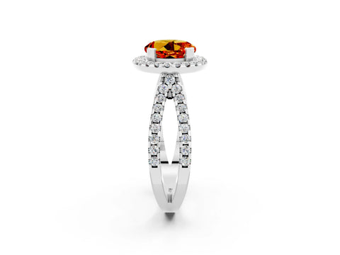 White gold Round Cut Citrine Halo Ring with Split Shank Pavé Band and Prong Setting_2