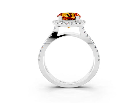 White gold Round Cut Citrine Halo Ring with Split Shank Pavé Band and Prong Setting_3