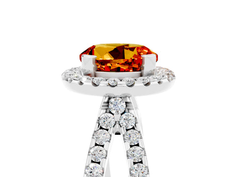 White gold Round Cut Citrine Halo Ring with Split Shank Pavé Band and Prong Setting_5