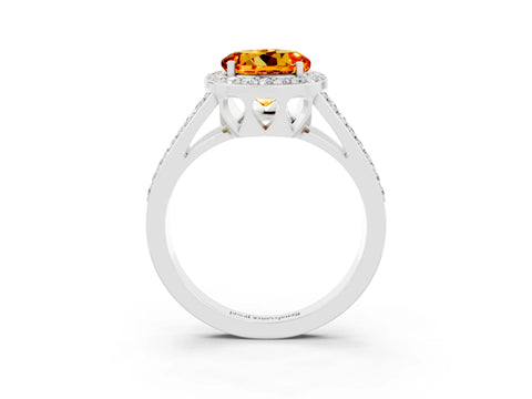 White gold Round Cut Citrine Halo Ring with Split Shank U-Prong Band and Four-Prong Setting_3