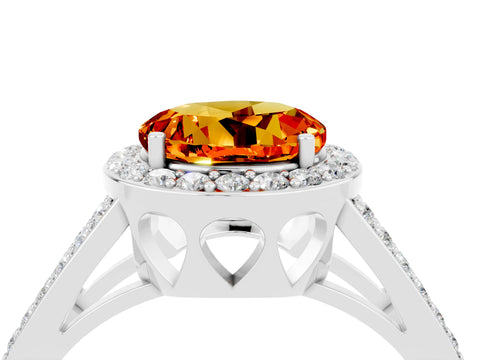 White gold Round Cut Citrine Halo Ring with Split Shank U-Prong Band and Four-Prong Setting_4