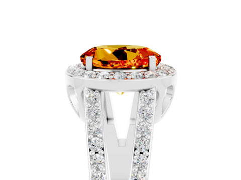 White gold Round Cut Citrine Halo Ring with Split Shank U-Prong Band and Four-Prong Setting_5