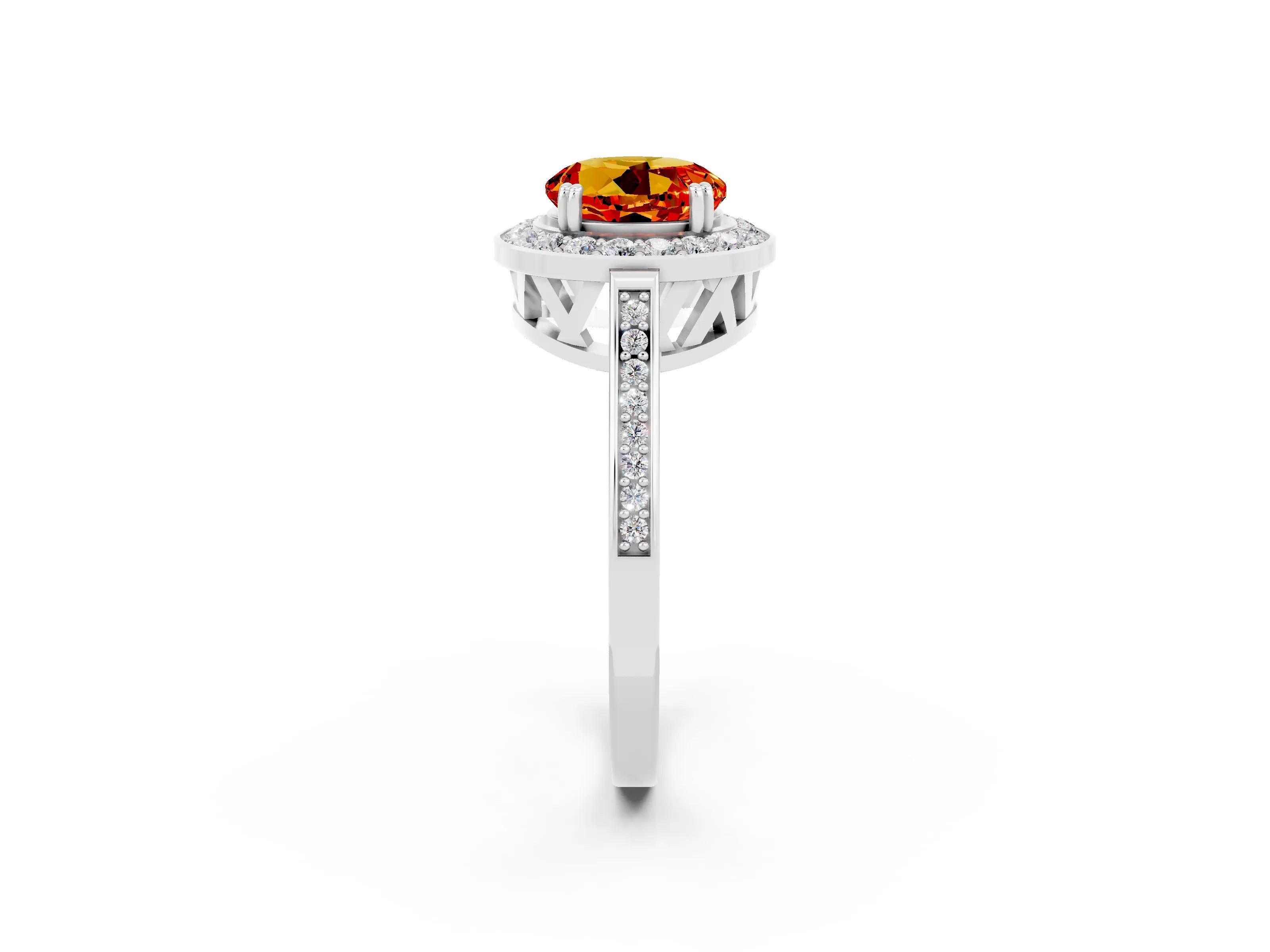 White gold Round Cut Citrine Halo Ring with Split Shank and Four-Prong Setting_14