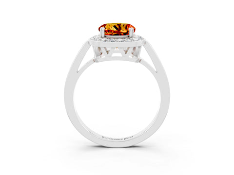 White gold Round Cut Citrine Halo Ring with Split Shank and Four-Prong Setting_15