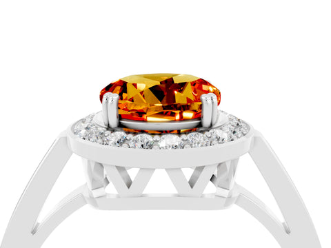 White gold Round Cut Citrine Halo Ring with Split Shank and Four-Prong Setting_4