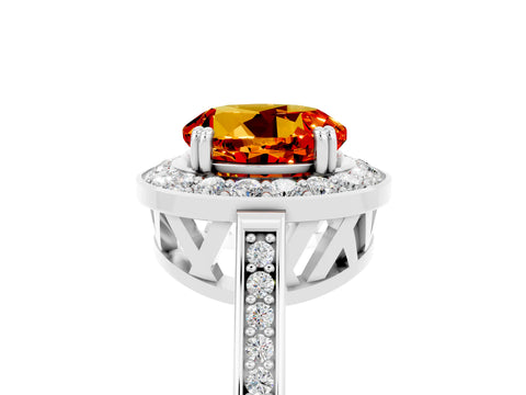 White gold Round Cut Citrine Halo Ring with Split Shank and Four-Prong Setting_5