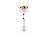 White gold Round Cut Citrine Halo Ring with Tapered Band and Four-Prong Setting_2