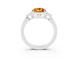 White gold Round Cut Citrine Halo Ring with Tapered Band and Four-Prong Setting_3