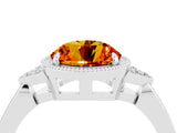 White gold Round Cut Citrine Halo Ring with Tapered Band and Four-Prong Setting_4