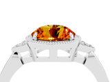 White gold Round Cut Citrine Halo Ring with Tapered Band and Four-Prong Setting_40