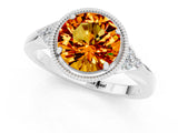 White gold Round Cut Citrine Halo Ring with Tapered Band and Four-Prong Setting_41