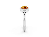 White gold Round Cut Citrine Halo Ring with Tapered Band and Four-Prong Setting_74