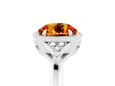 White gold Round Cut Citrine Halo Ring with Tapered Band and Four-Prong Setting_77