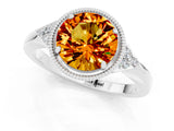 White gold Round Cut Citrine Halo Ring with Tapered Band and Four-Prong Setting_91
