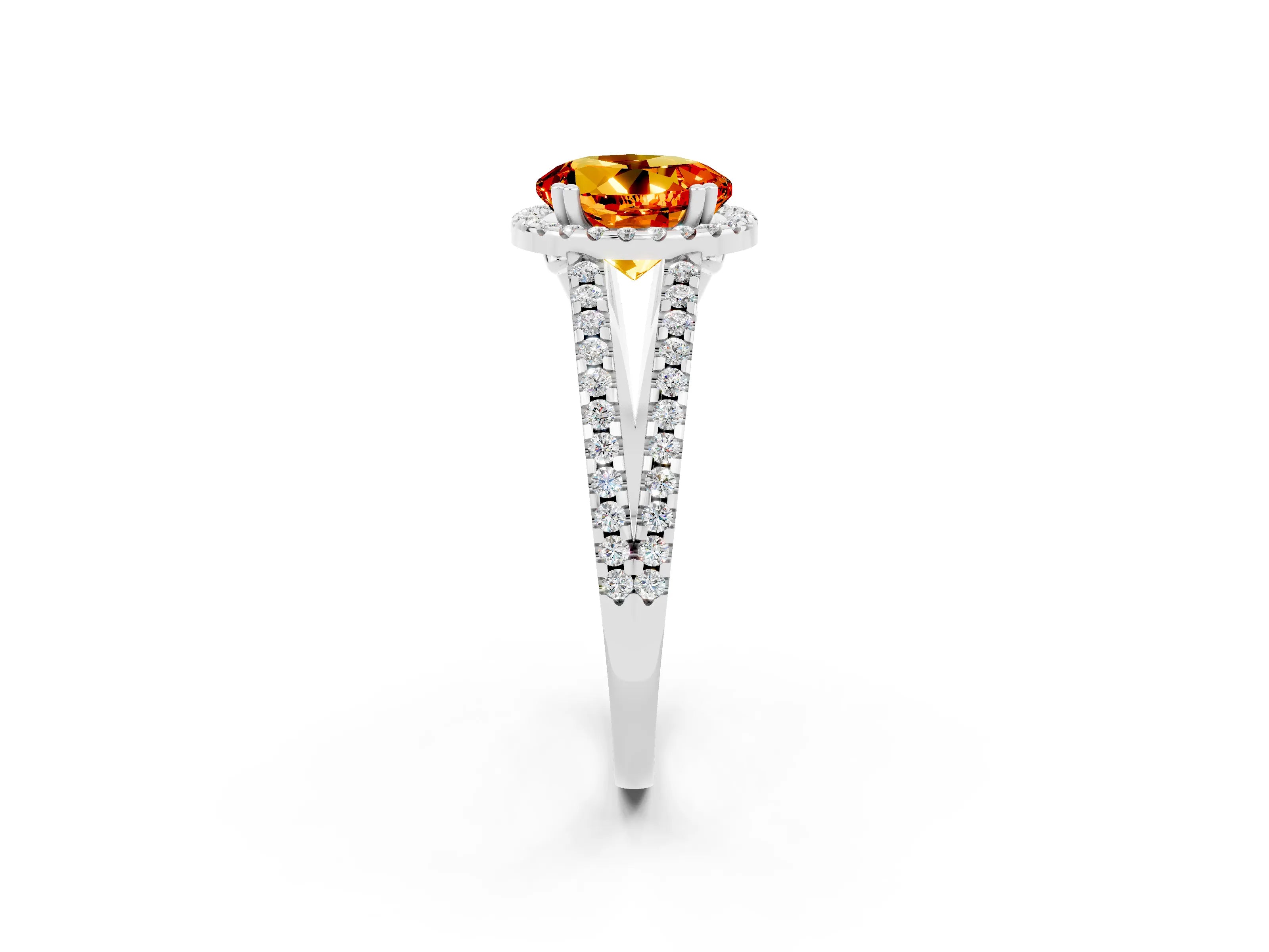 White gold Round Cut Citrine Halo Split Shank Engagement Ring_14