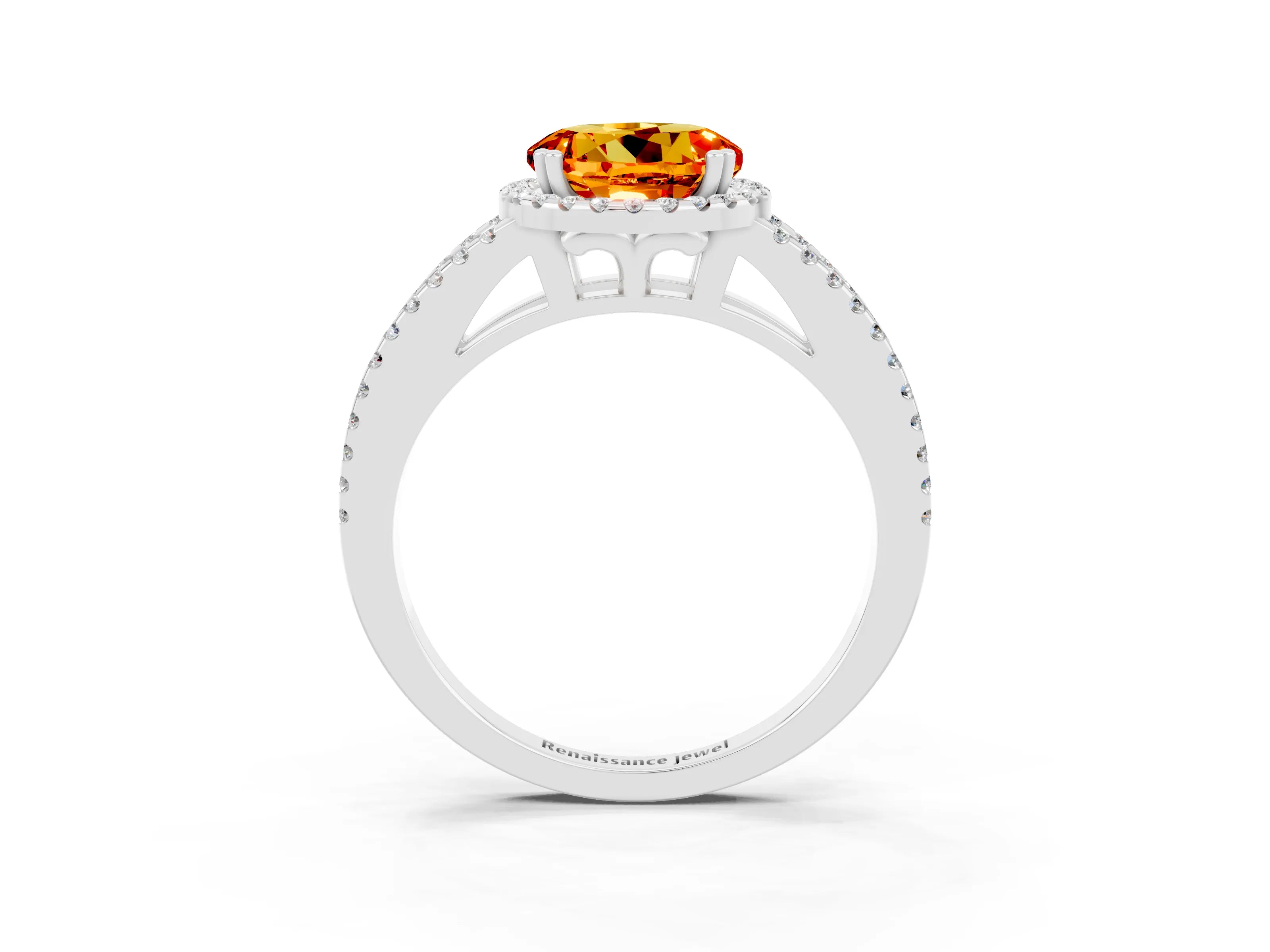 White gold Round Cut Citrine Halo Split Shank Engagement Ring_15