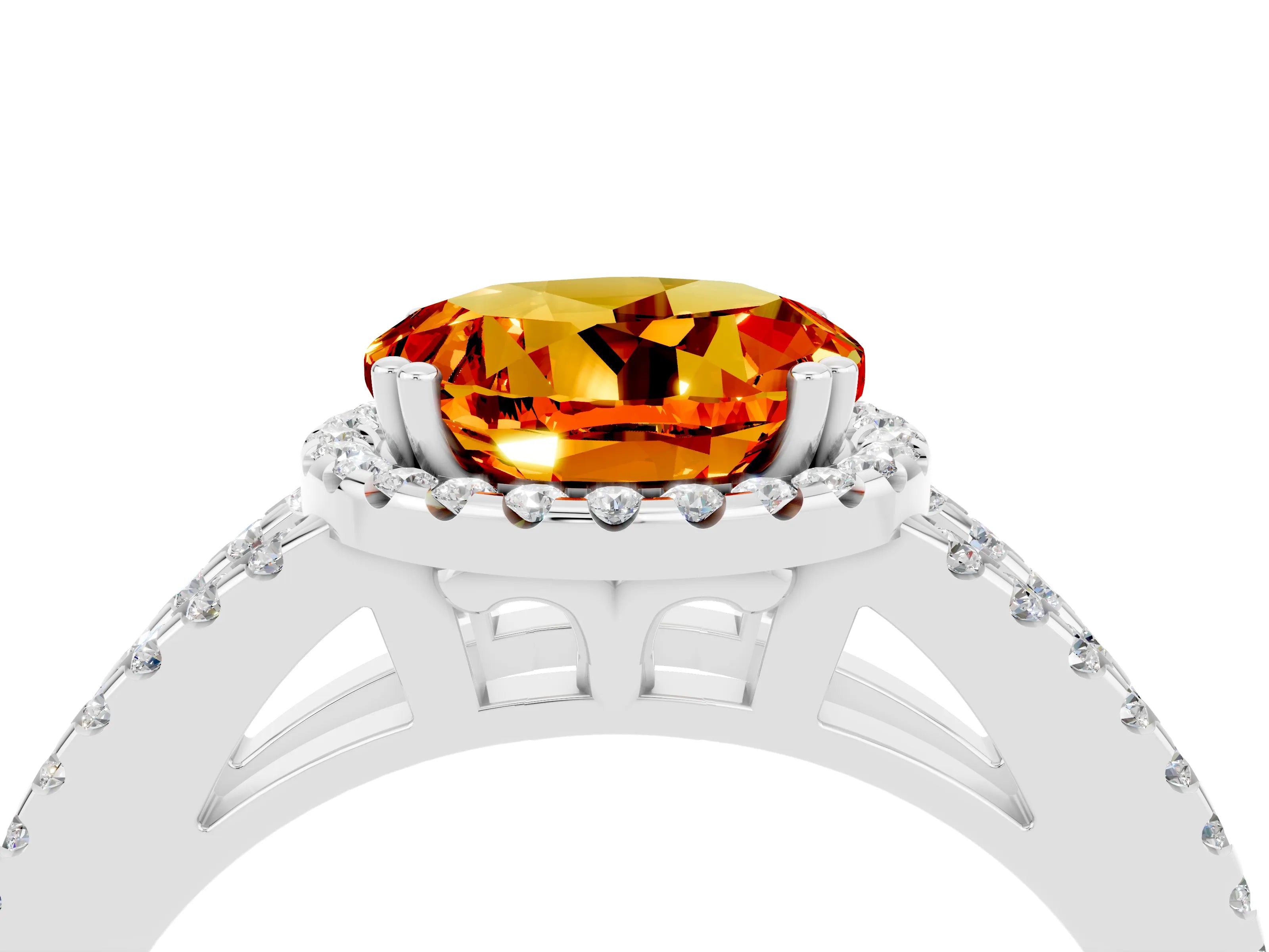 White gold Round Cut Citrine Halo Split Shank Engagement Ring_16