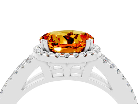 White gold Round Cut Citrine Halo Split Shank Engagement Ring_16