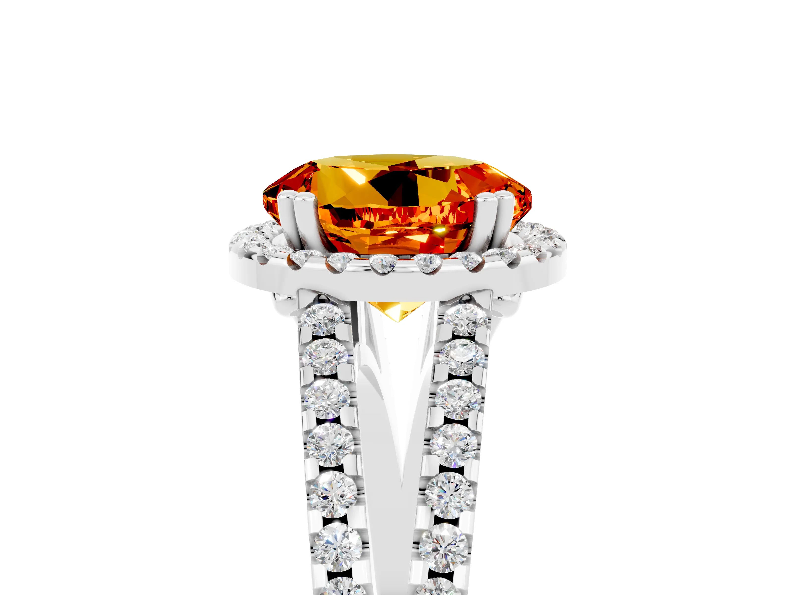 White gold Round Cut Citrine Halo Split Shank Engagement Ring_17