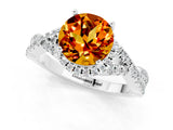 White gold Round Cut Citrine Halo Twist Band Solitaire Prong Setting Ring_1