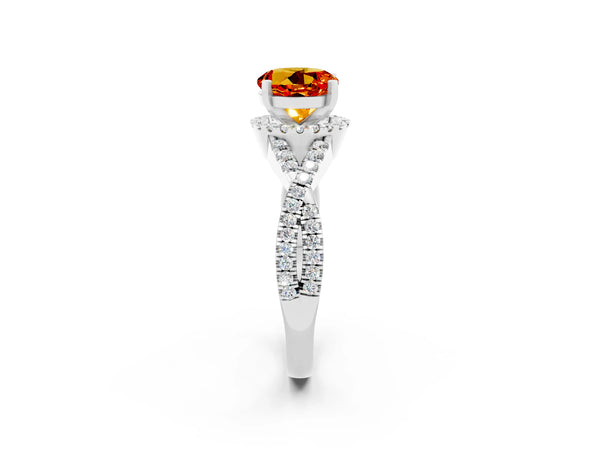 Silver Round Cut Citrine  Halo Twist Band Solitaire Prong Setting Ring