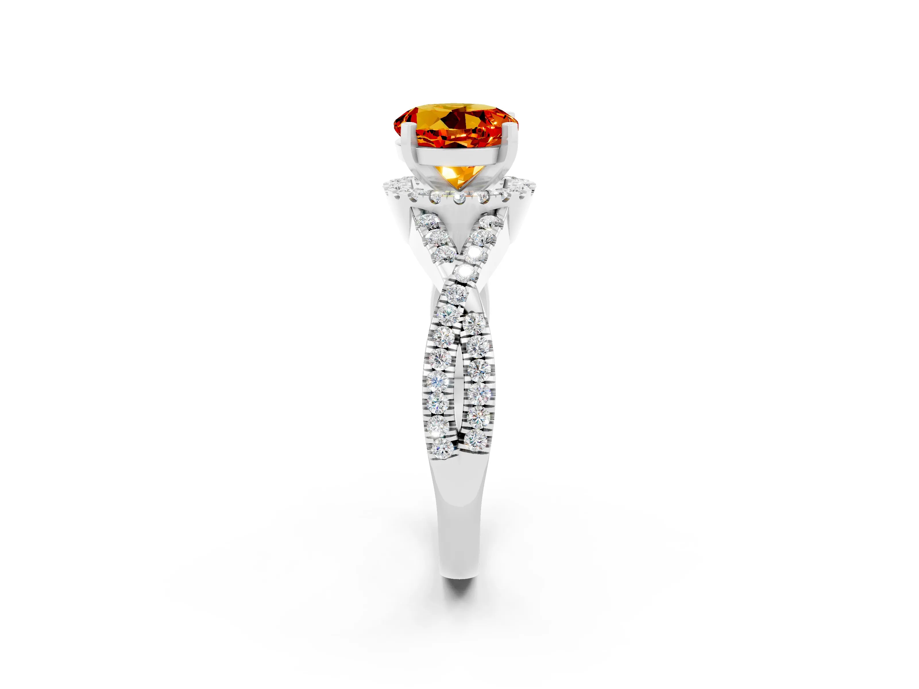White gold Round Cut Citrine Halo Twist Band Solitaire Prong Setting Ring_2