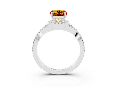 White gold Round Cut Citrine Halo Twist Band Solitaire Prong Setting Ring_3