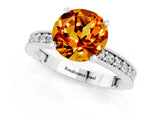 White gold Round Cut Citrine Milgrain Pavé Engagement Ring with Four-Prong Setting_1