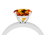 White gold Round Cut Citrine Milgrain Pavé Engagement Ring with Four-Prong Setting_4