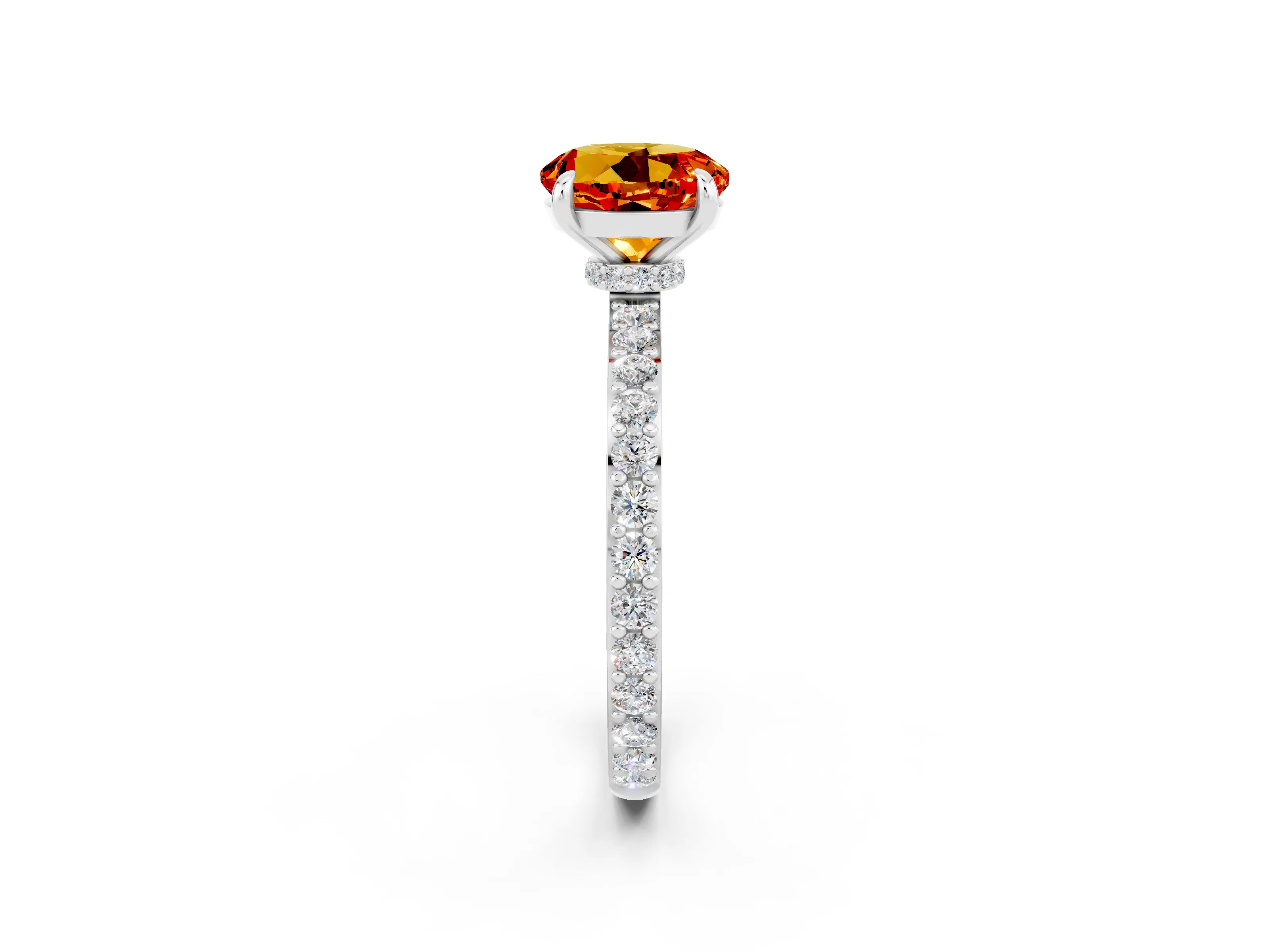 White gold Round Cut Citrine Pavé Engagement Ring with Round  Accents and Prong Setting_26