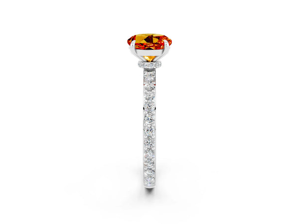 Platinum Round Cut Citrine Pavé Engagement Ring with Round  Accents and Prong Setting