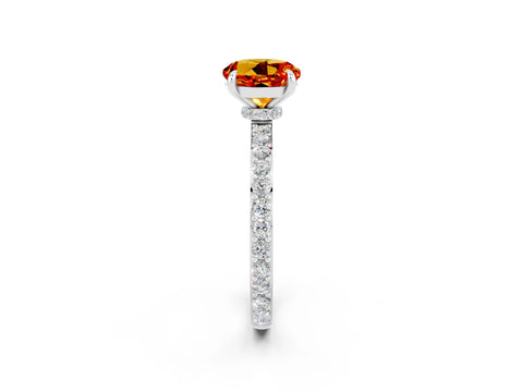 White gold Round Cut Citrine Pavé Engagement Ring with Round  Accents and Prong Setting_26