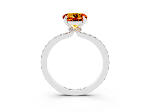 White gold Round Cut Citrine Pavé Engagement Ring with Round  Accents and Prong Setting_27