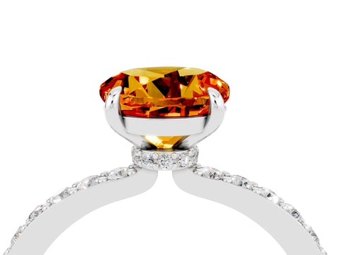 White gold Round Cut Citrine Pavé Engagement Ring with Round  Accents and Prong Setting_28