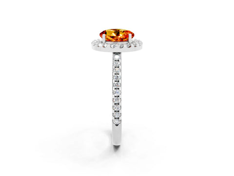 White gold Round Cut Citrine Pavé Halo Ring with Four-Prong Setting_14