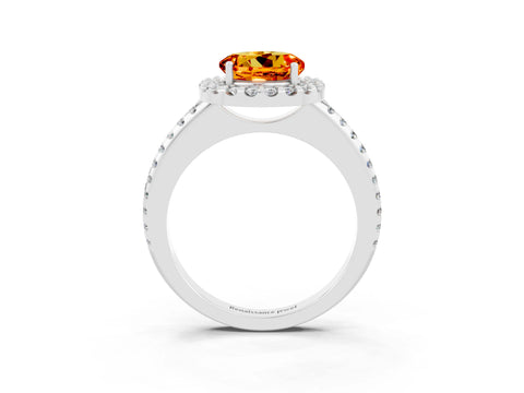 White gold Round Cut Citrine Pavé Halo Ring with Four-Prong Setting_15