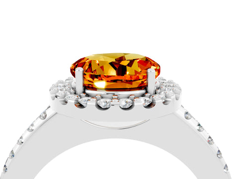 White gold Round Cut Citrine Pavé Halo Ring with Four-Prong Setting_16