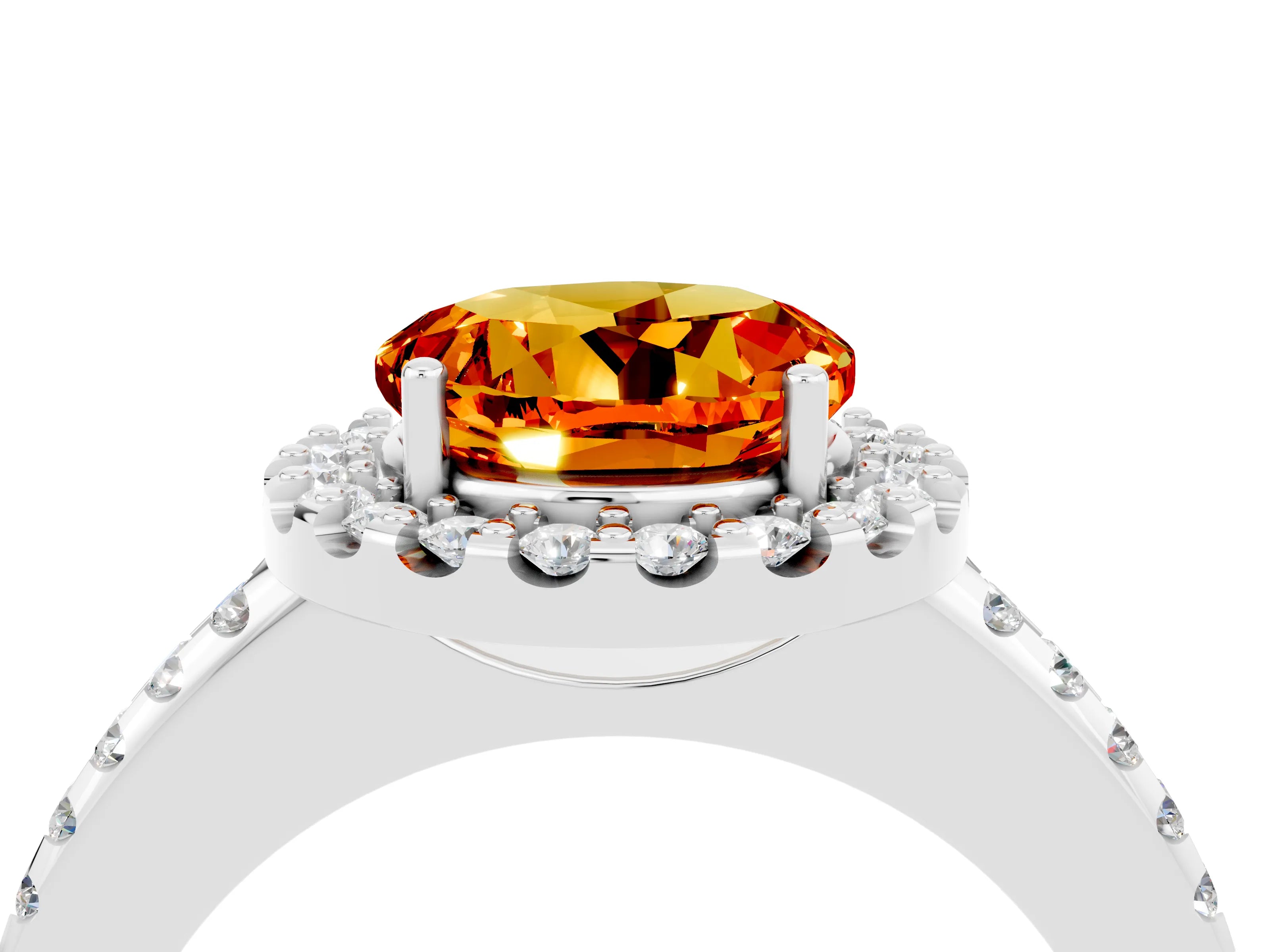 White gold Round Cut Citrine Pavé Halo Ring with Four-Prong Setting_16