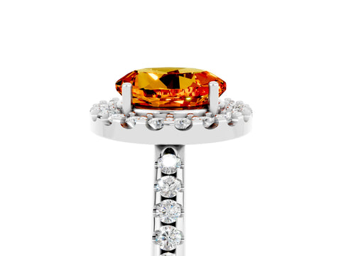White gold Round Cut Citrine Pavé Halo Ring with Four-Prong Setting_17