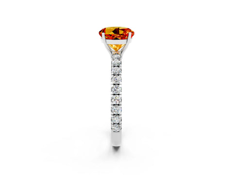 White gold Round Cut Citrine Pavé Solitaire Engagement Ring with Four-Prong Setting_14