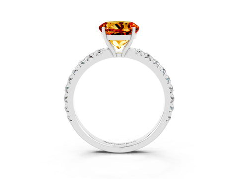 White gold Round Cut Citrine Pavé Solitaire Engagement Ring with Four-Prong Setting_15